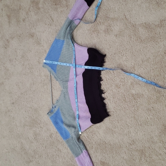 Forever 21 m fringe hem oversized open knit striped sweater vneck lilac cropped - Picture 8 of 8